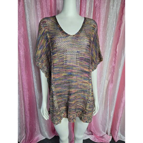 Democracy Colorful Crochet Knit Semi Sheer Long Top Size Small Medium - Picture 2 of 16